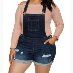 Plus Size Cuffed Denim Shortalls